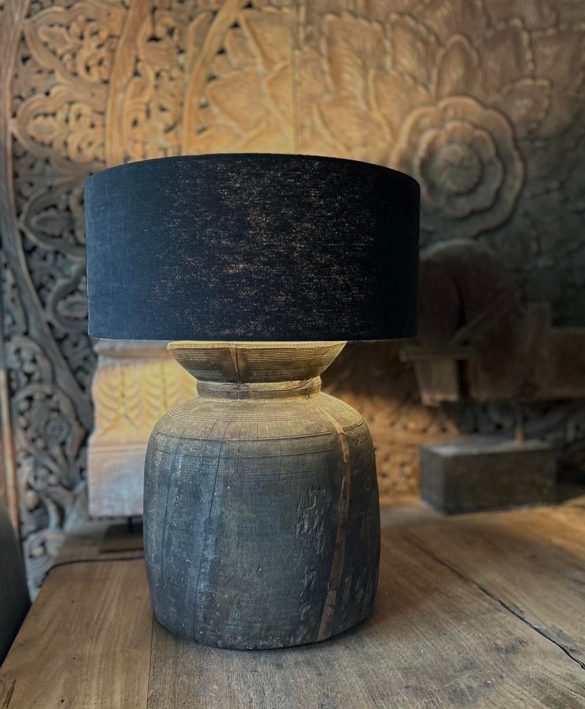 Lampenvoet india nepal houten kruik sober sleets zonder kap, Ophalen of Verzenden