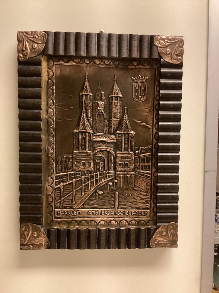 Haarlem,Amsterdamsche Poort.Oud Koperen Latoen Schilderij., Antiek en Kunst, Ophalen of Verzenden