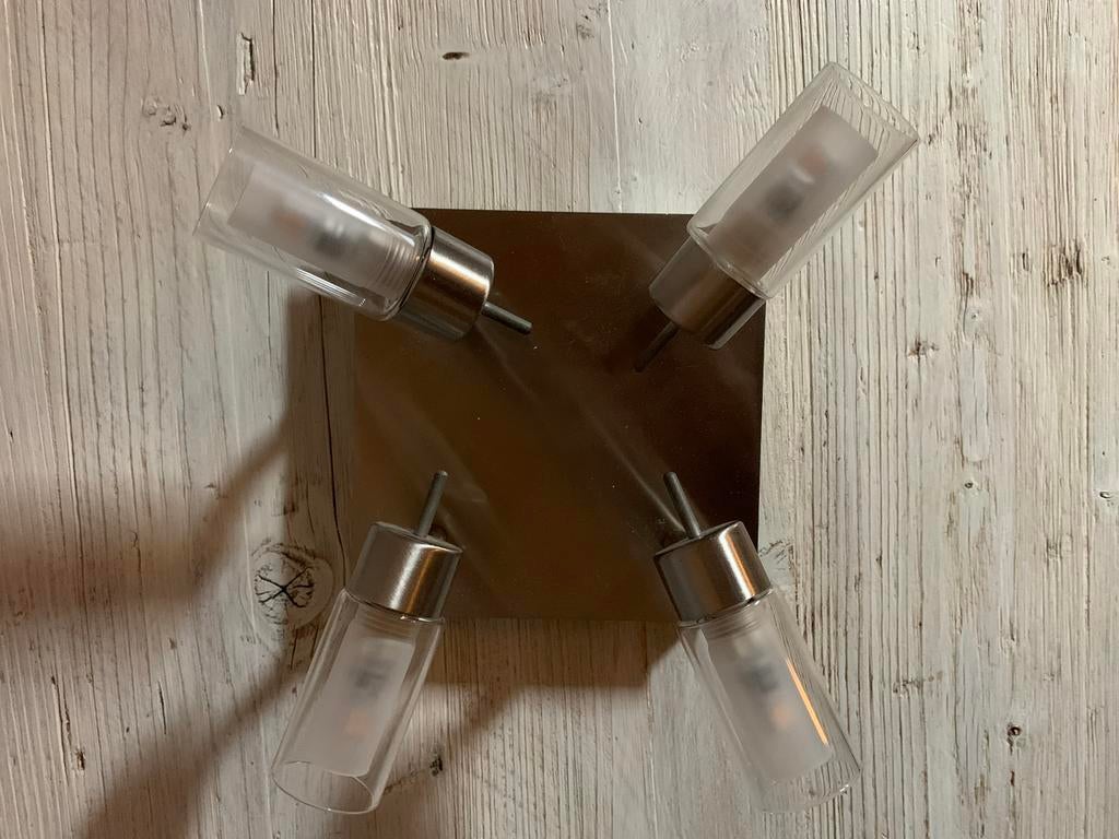 Plafondlamp met 4 lampen, Ophalen of Verzenden, Gebruikt, Glas