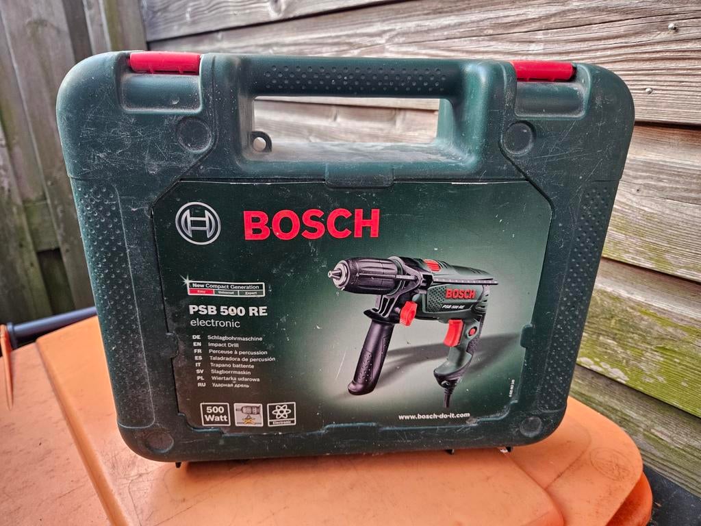 Bosch PSB 500 RE Klopboormachine met koffer, Boormachine, Gebruikt, Ophalen of Verzenden, Variabele snelheid