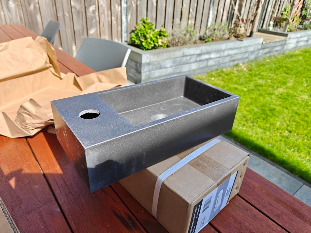 Fontein wastafel keramiek quartz zwart links nieuw, Ophalen, Nieuw, Steen, Wastafel