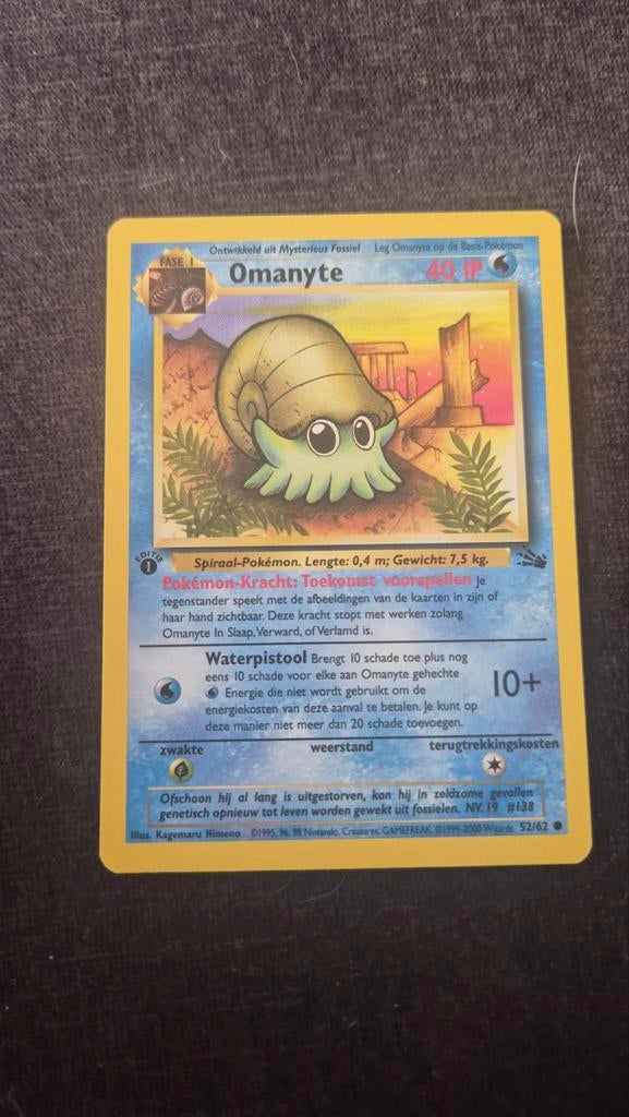 Pokémon Kaart Omanyte 52/62 Fossil Set (Nederlands), Ophalen of Verzenden, Gebruikt, Losse kaart
