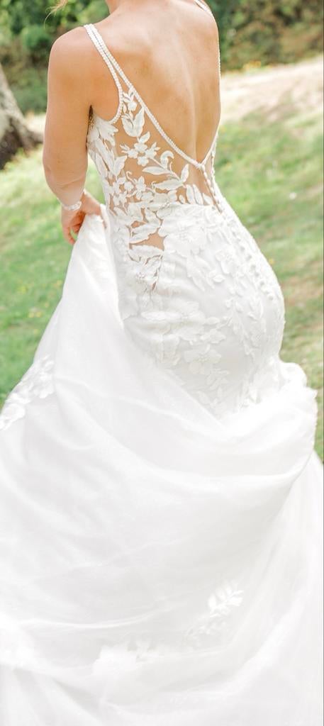 Witte trouwjurk met glitters en kanten details, Kleding | Dames, Ophalen of Verzenden, Zo goed als nieuw, Wit, Trouwjurk