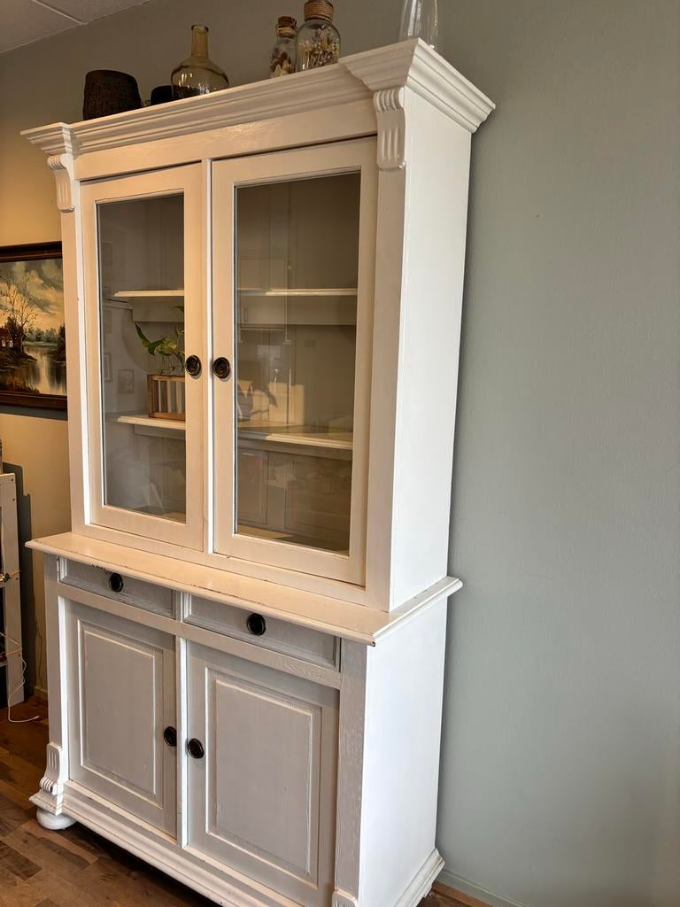 Grote witte vitrinekast, Ophalen, Gebruikt, 100 tot 150 cm, 200 cm of meer