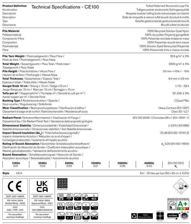 Connected Ethos CE100 Blauwe tapijttegels 50x50cm, Blauw, 75 m² of meer, Nieuw, Ophalen of Verzenden