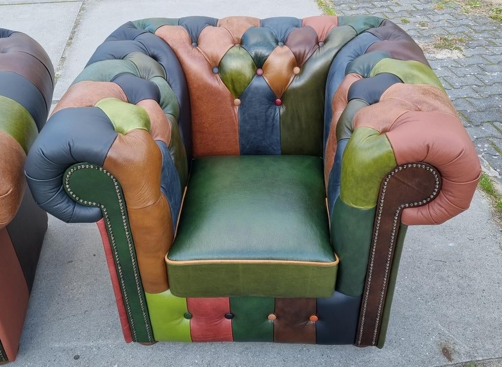 2x Chesterfield fauteuil Patchwork Jungle + GRATIS BEZORGING