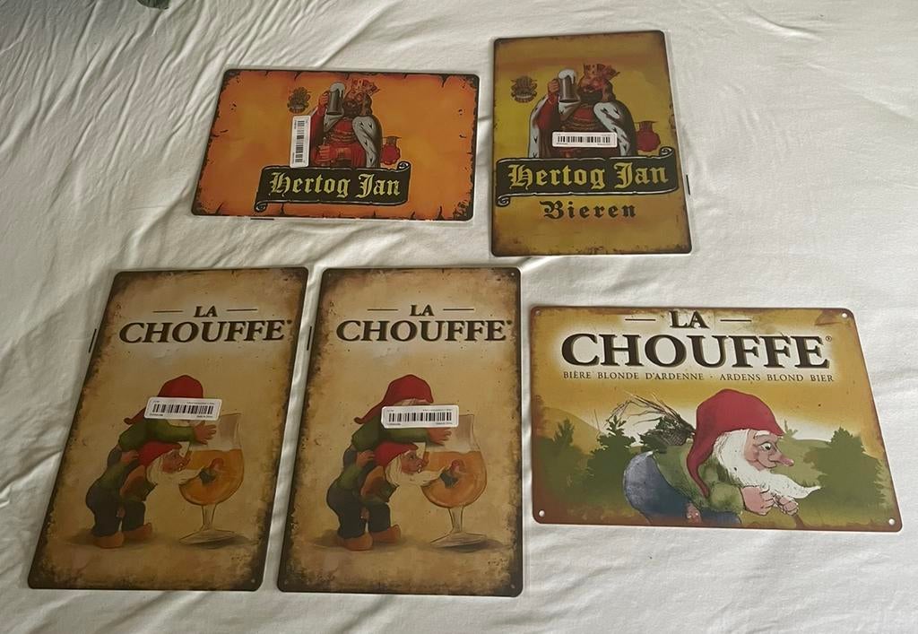 Bierborden / wandborden Hertog Jan en La Chouffe, Verzamelen, Biermerken, Ophalen of Verzenden, Nieuw, Reclamebord, Plaat of Schild
