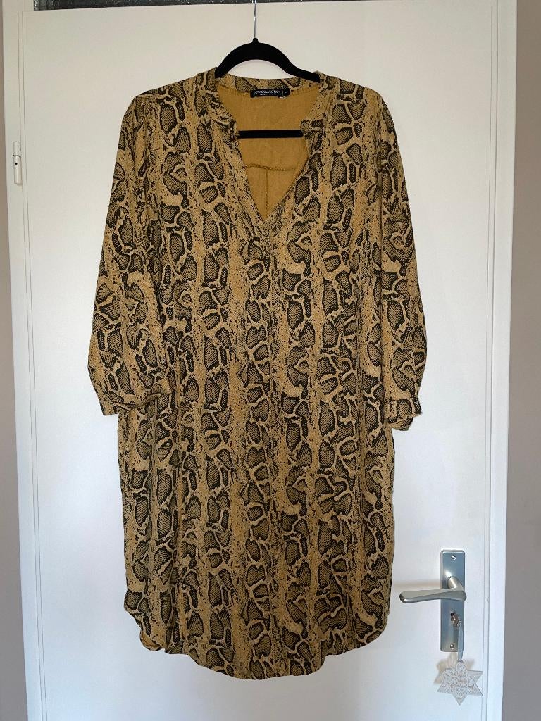 Slangenprint mosterd / oker kleur lange blouse tuniek mt M, Maat 38/40 (M), Made in Italy, Geel, Ophalen of Verzenden