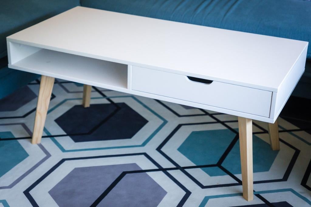 JYSK TAMHOLT 50x100 wit/naturel koffietafel, Huis en Inrichting, Tafels | Salontafels, Ophalen, Gebruikt, 50 tot 100 cm, 50 tot 100 cm