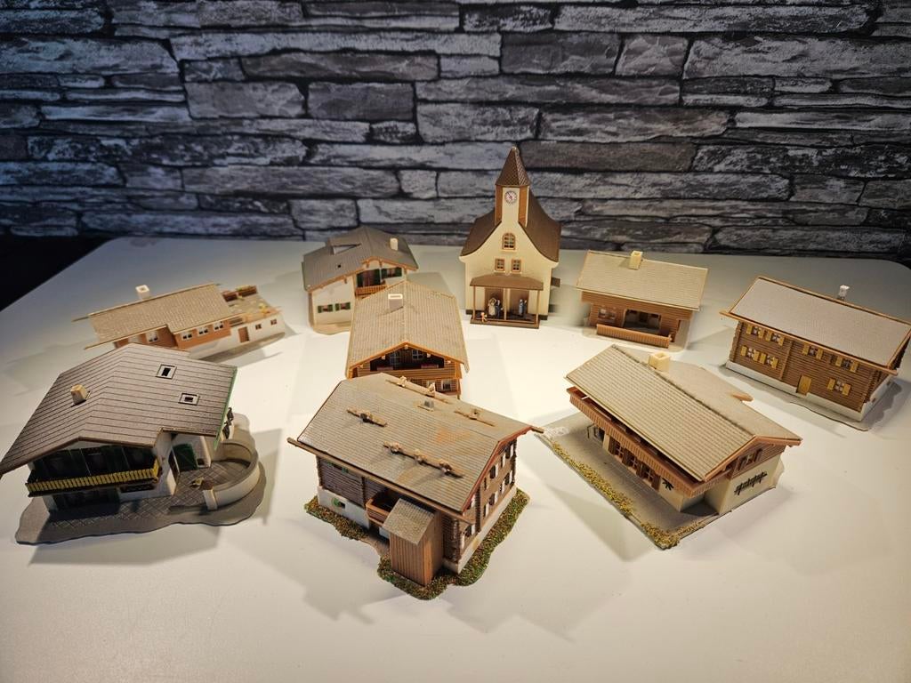 Berghuizen alpenwoningen N spoor trein 1:160, Overige merken, Gebruikt, Gelijkstroom of Wisselstroom, Brug, Tunnel of Gebouw