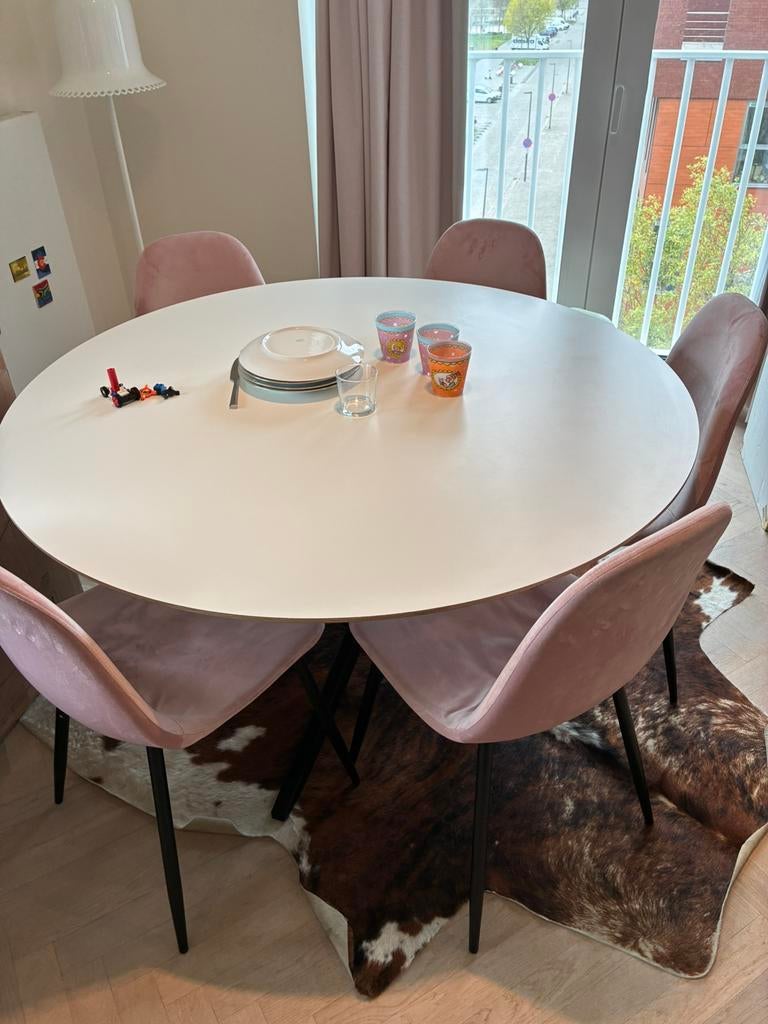 Eetkamerstoelen Kwantum 5 stuks velvet fluweel roze, Huis en Inrichting, Stoelen, Ophalen, Gebruikt, Overige kleuren, Stof