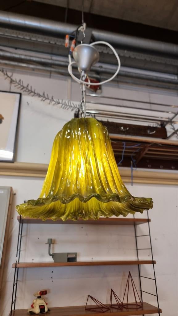 Hanglamp kunststof jaren 60 70 pistache, Ophalen of Verzenden