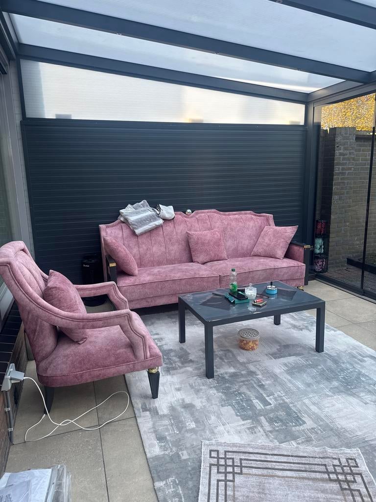Roze 3-zits bank – netjes, Ophalen, Driepersoons, 75 tot 100 cm, Zo goed als nieuw