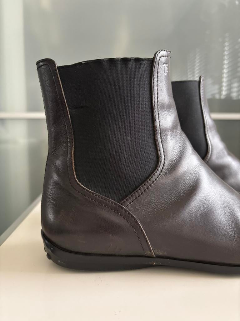 TOD’s lage bruine leren enkellaars 37,5, Bruin, Lage of Enkellaarzen, Ophalen of Verzenden, Gedragen