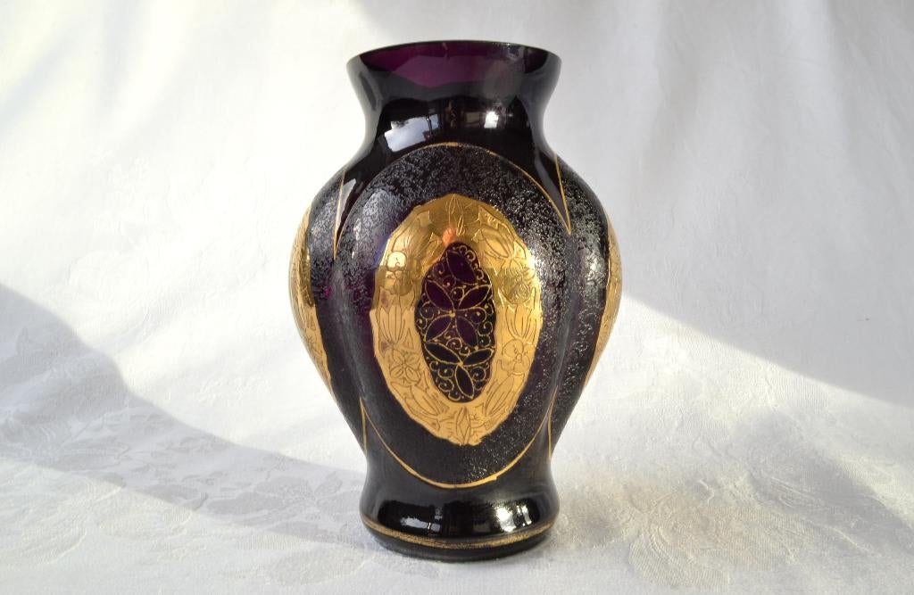 Hyaliet glazen Vaas met vergulding – De Rupel, Boom 1920’s, Antiek en Kunst, Antiek | Glas en Kristal, Ophalen of Verzenden