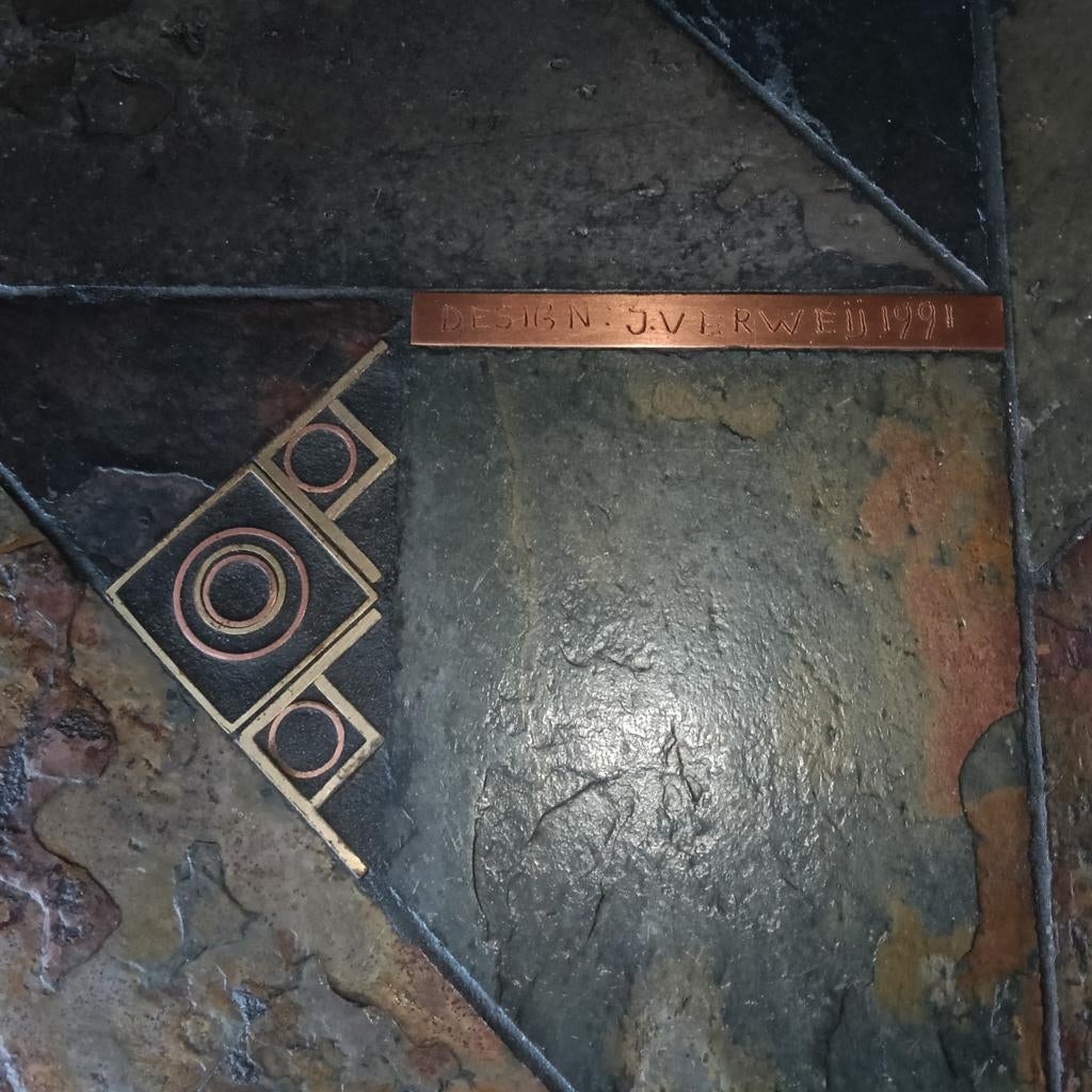 Design Salontafel J. Verweij Natuursteen/Koper, Huis en Inrichting, Tafels | Salontafels, Ophalen, Gebruikt, 100 tot 150 cm, 50 tot 100 cm