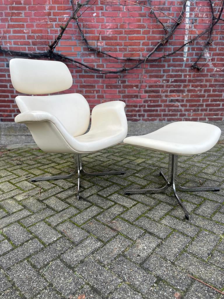 Artifort Pierre Paulin Big Tulip vintage design wit leer 60, Ophalen of Verzenden, Gebruikt, Metaal, 75 tot 100 cm