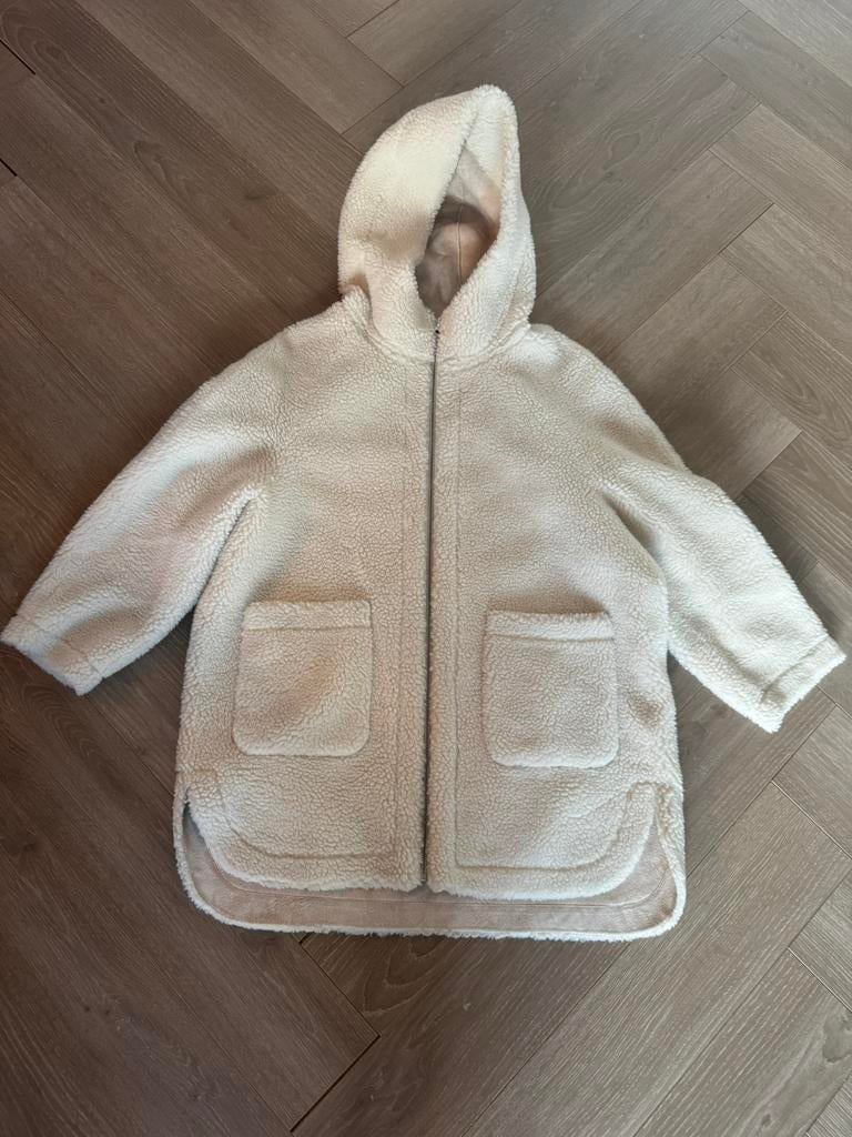 Zara jas met capuchon maat L wit teddy faux suede gevoerd, Verzenden, Zo goed als nieuw, Maat 42/44 (L), Wit