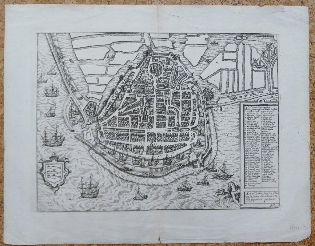 Enkhuizen Lodovico Guicciardini 1582 gravure, Boeken, Atlassen en Landkaarten, Gelezen, Overige typen, Nederland, Voor 1800, Ophalen of Verzenden