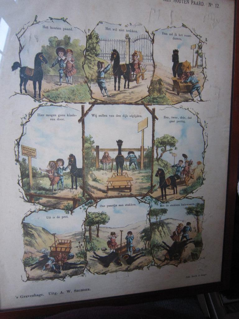 Leuke Oude Ingel Kunstprent "" Het Houten paard ""., Gebruikt, Ophalen of Verzenden, Voor 1940, Prent