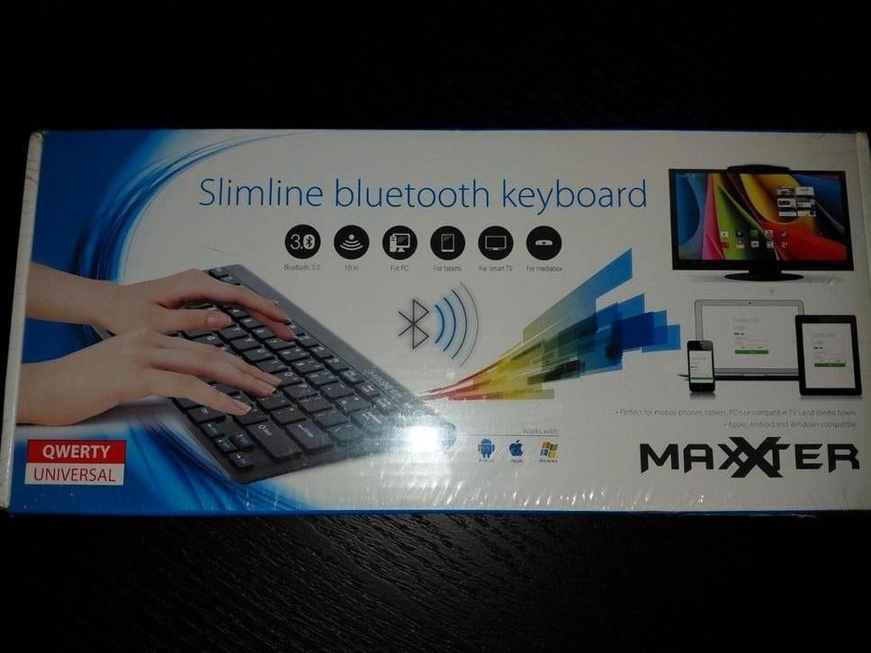 Maxxter Slimline Bluetooth Toetsenbord - Qwerty, Multimediatoetsen, Nieuw, Ophalen of Verzenden, Draadloos