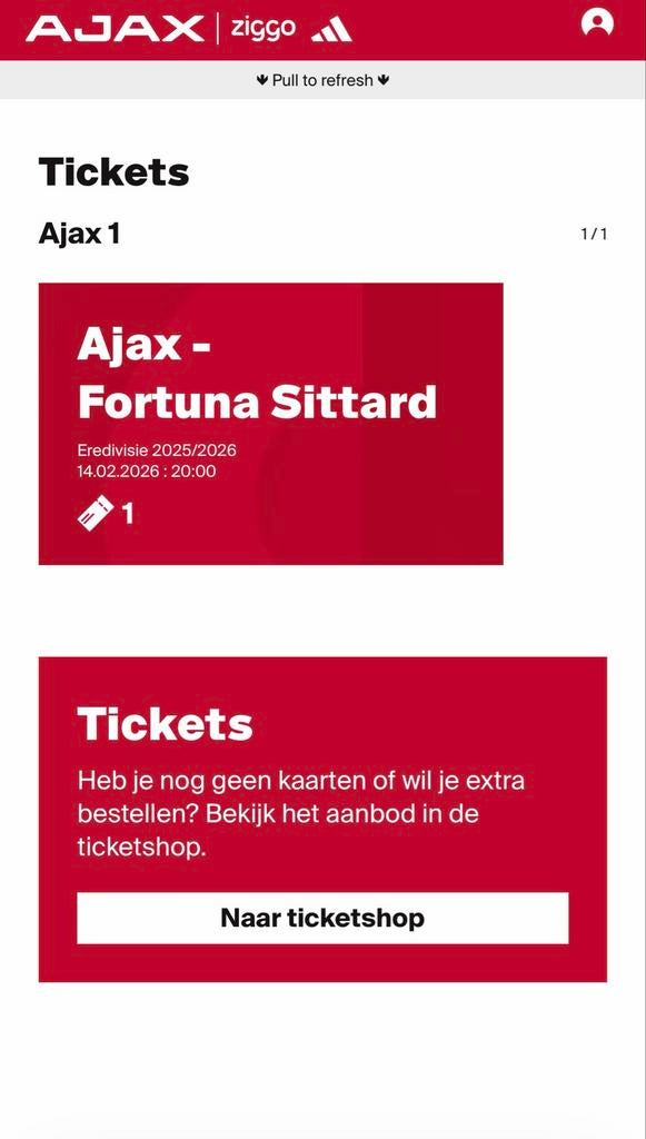 Ajax - Fortuna Sittard fside / zuid 1, Tickets en Kaartjes, Sport | Voetbal, Eén persoon, April