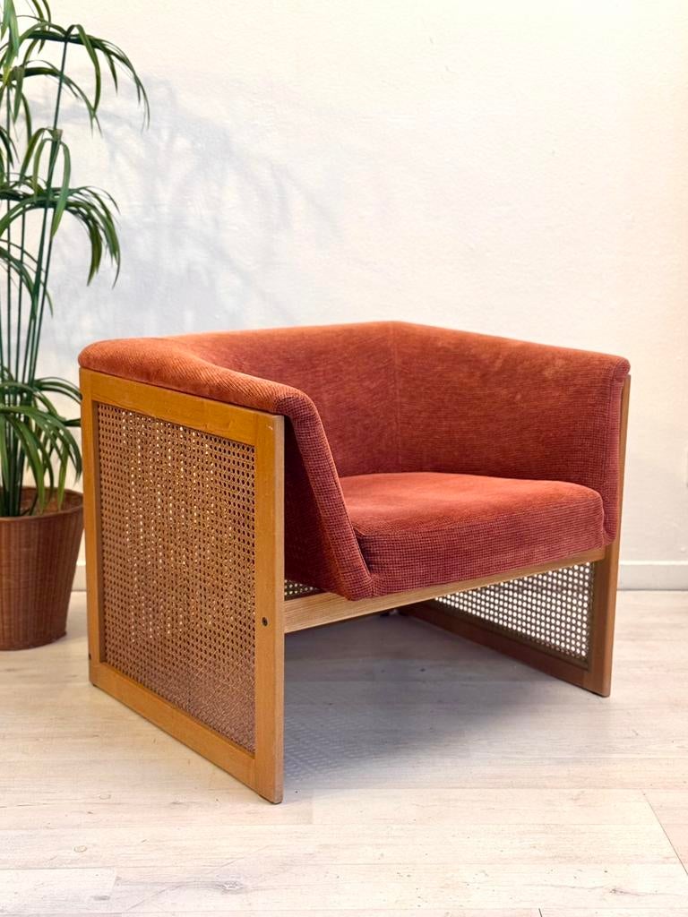 Vintage boho seventies lounge chair fauteuil webbing, Ophalen, Minder dan 75 cm, Zo goed als nieuw, Nvt