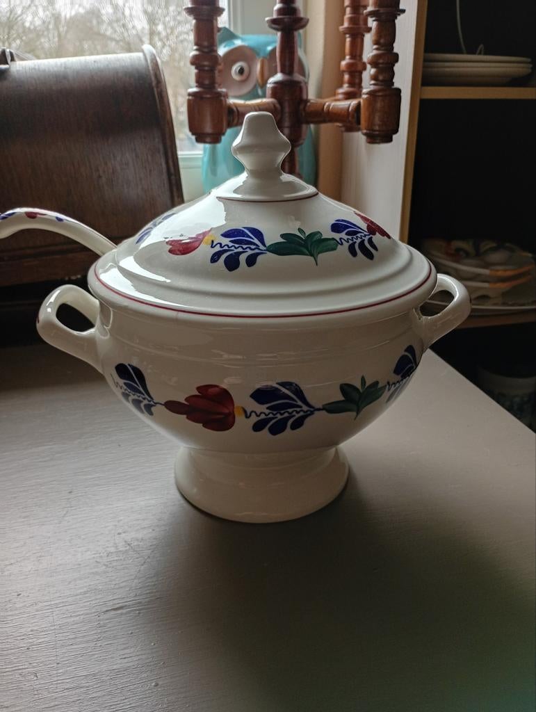 Boerenbond Soepterrine met Soeplepel Boerenbont, Overige typen, Ophalen of Verzenden, Zo goed als nieuw, Aardewerk