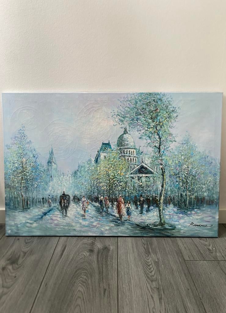 P. Sanchez Schilderij - Parisian Streets, Gebruikt, Ophalen of Verzenden, Schilderij, 75 tot 100 cm