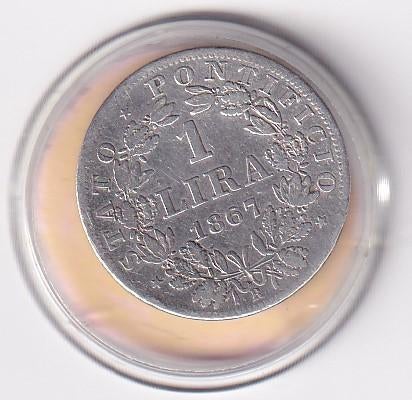 Italie  Paus  1 Lire 1867 Zeer Goed, Verzenden, Italië, Losse munt, Zilver