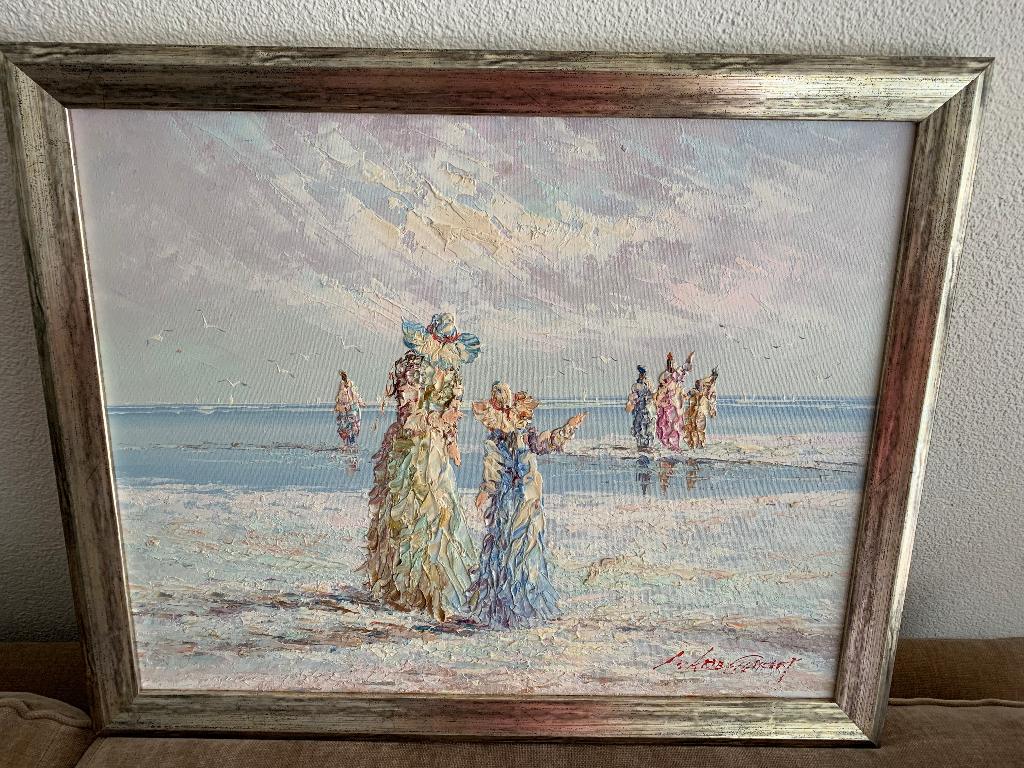 Schilderij -strand-moment, Antiek en Kunst, Kunst | Schilderijen | Klassiek, Ophalen of Verzenden