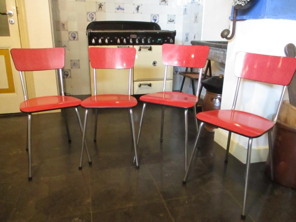 formica stoelen, Huis en Inrichting, Stoelen, Ophalen, Gebruikt, Rood, Vier