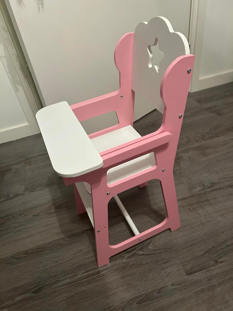 Houten Poppen Eetstoel - Roze/Wit, Kinderen en Baby's, Speelgoed | Poppen, Ophalen of Verzenden, Zo goed als nieuw, Overige typen