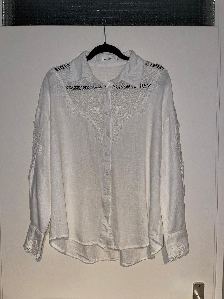 bisou's project witte boho broderie kante blouse top mt M/L, Maat 38/40 (M), Wit, Bisou's project, Ophalen of Verzenden
