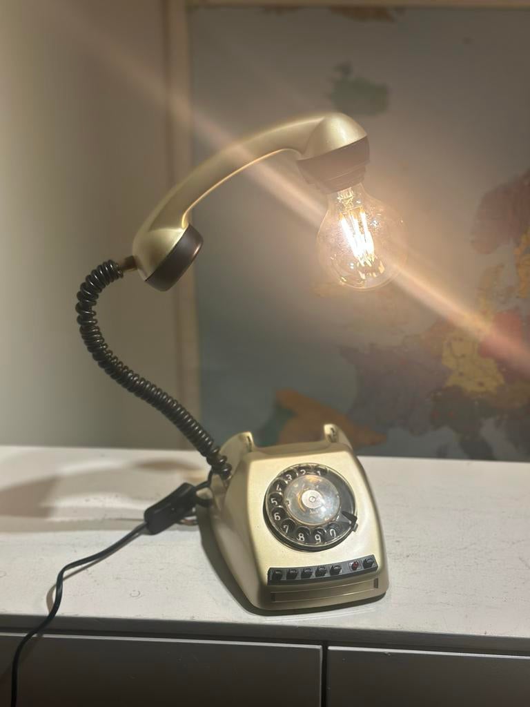 Vintage Gouden Telefoonlamp met E27 fitting, Ophalen of Verzenden, Gebruikt, Metaal, Minder dan 50 cm