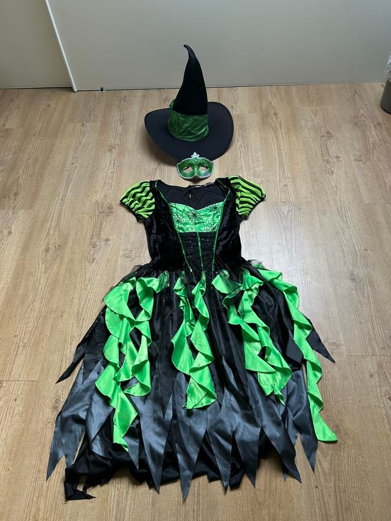 Heksenjurk met hoed en masker, Ophalen of Verzenden, Zo goed als nieuw, Carnaval