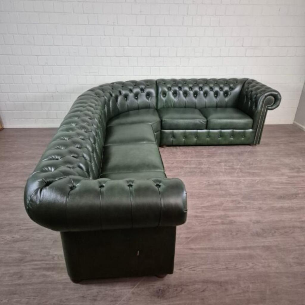 25193 Chesterfield Hoekbank Donkergroen 2,90 m x 2,40 m, Huis en Inrichting, Banken | Bankstellen, Nieuw, Hoekbank, Vierpersoons of meer