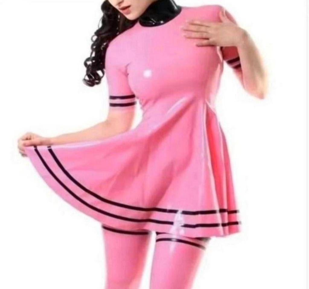 Mooie latex jurk met hals, tm 2XL (op maat), Verzenden, Nieuw, Boven de knie
