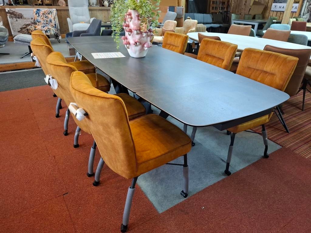 8 Nieuwe stoelen, Oker, wielen en greep + Pocketvering Olvi, Ophalen, Overige kleuren, Nieuw, Stof