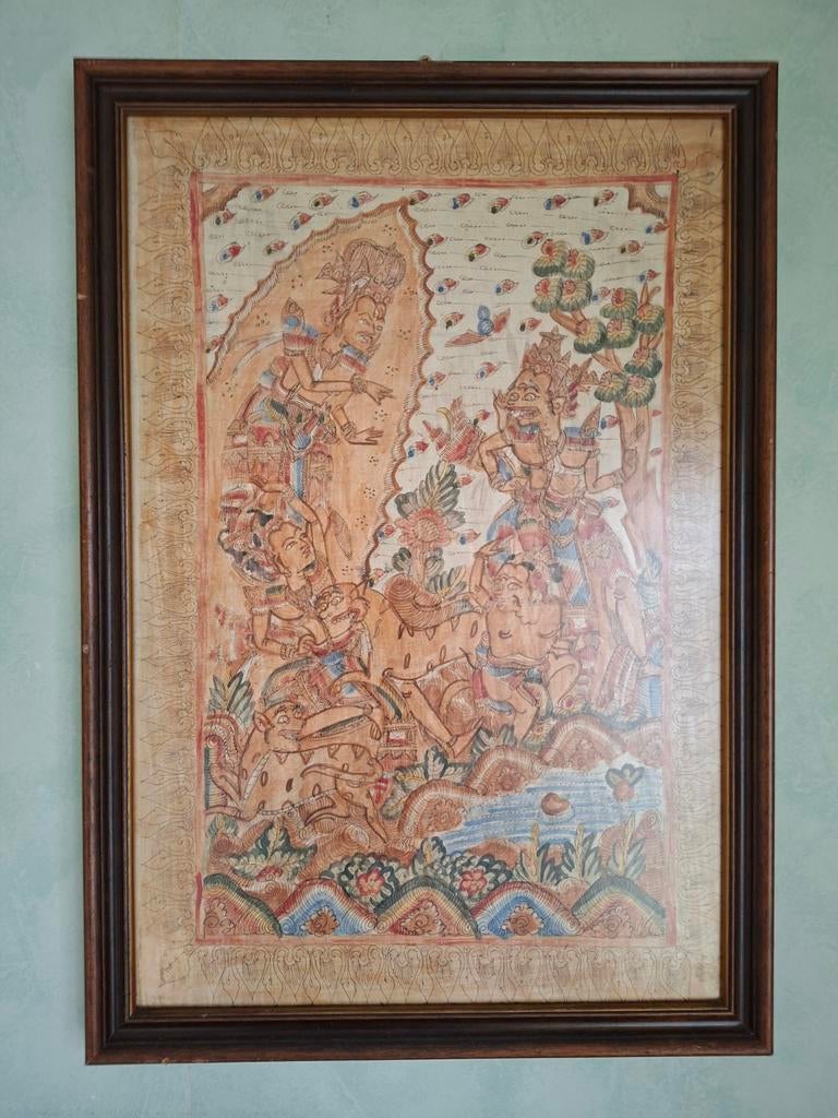Kamasan Wayang schilderij/Bali/Java/ingelijst/jaren '30, Ophalen of Verzenden