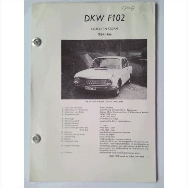 DKW Auto Union F102 Vraagbaak losbladig 1964-1966 #1 Nederla, Ophalen of Verzenden, Gelezen, Algemeen