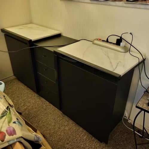 Vintage design dressoir kast plus servieskast, Ophalen, Gebruikt, 25 tot 50 cm