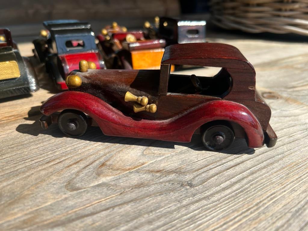 6 x Handgemaakte Vintage Houten Auto Oldtimer 15 x 6 cm, Ophalen of Verzenden, Zo goed als nieuw