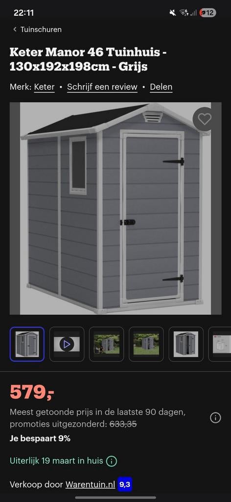 Keter Manor 46 Tuinhuis - 130x192x198cm - Grijs, Kunststof, Tuinhuis, 250 tot 500 cm, Nieuw