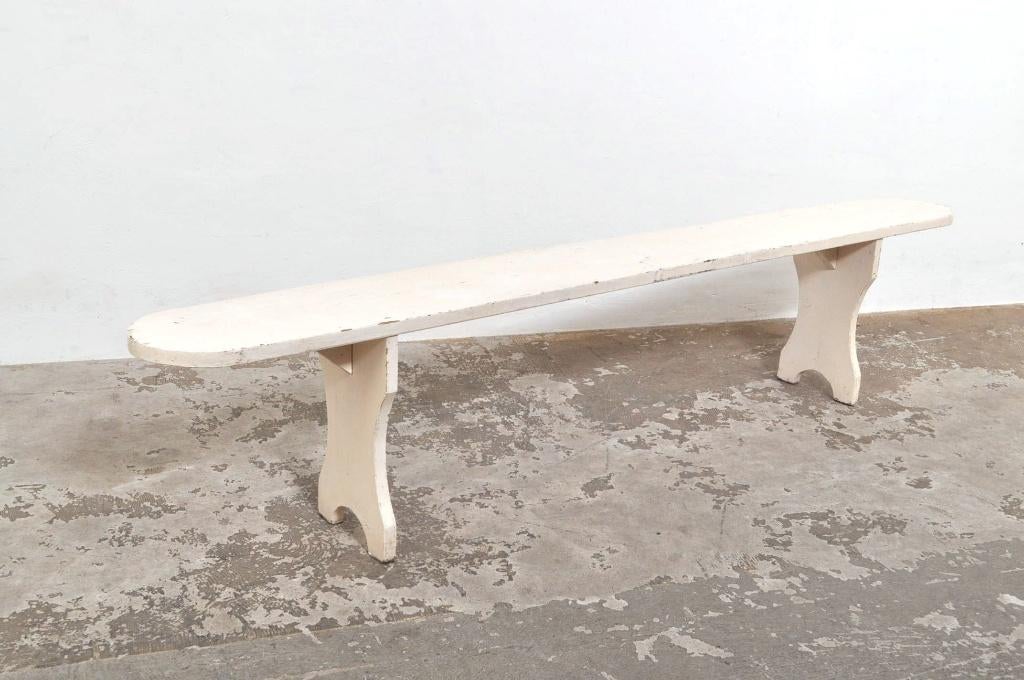 Vintage brocante Franse bank houten zitbank tuinbank, Ophalen of Verzenden