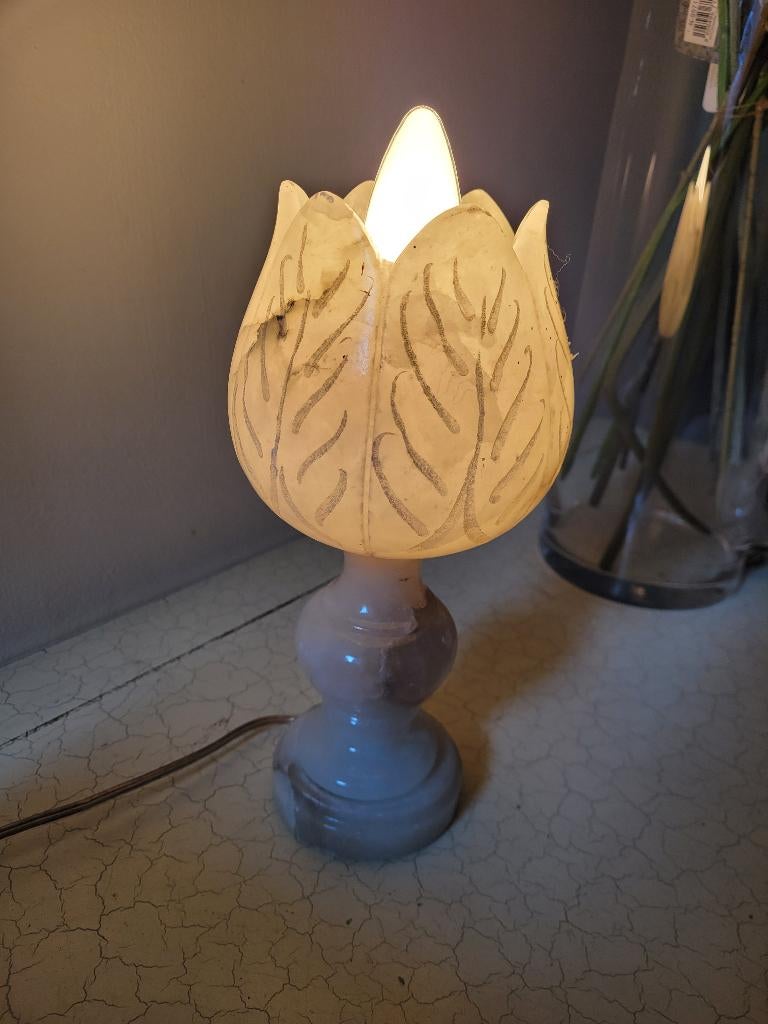 Vintage geheel marmeren tafellamp, Huis en Inrichting, Lampen | Tafellampen, Belle Vieille Brocante, Ophalen of Verzenden, Zo goed als nieuw