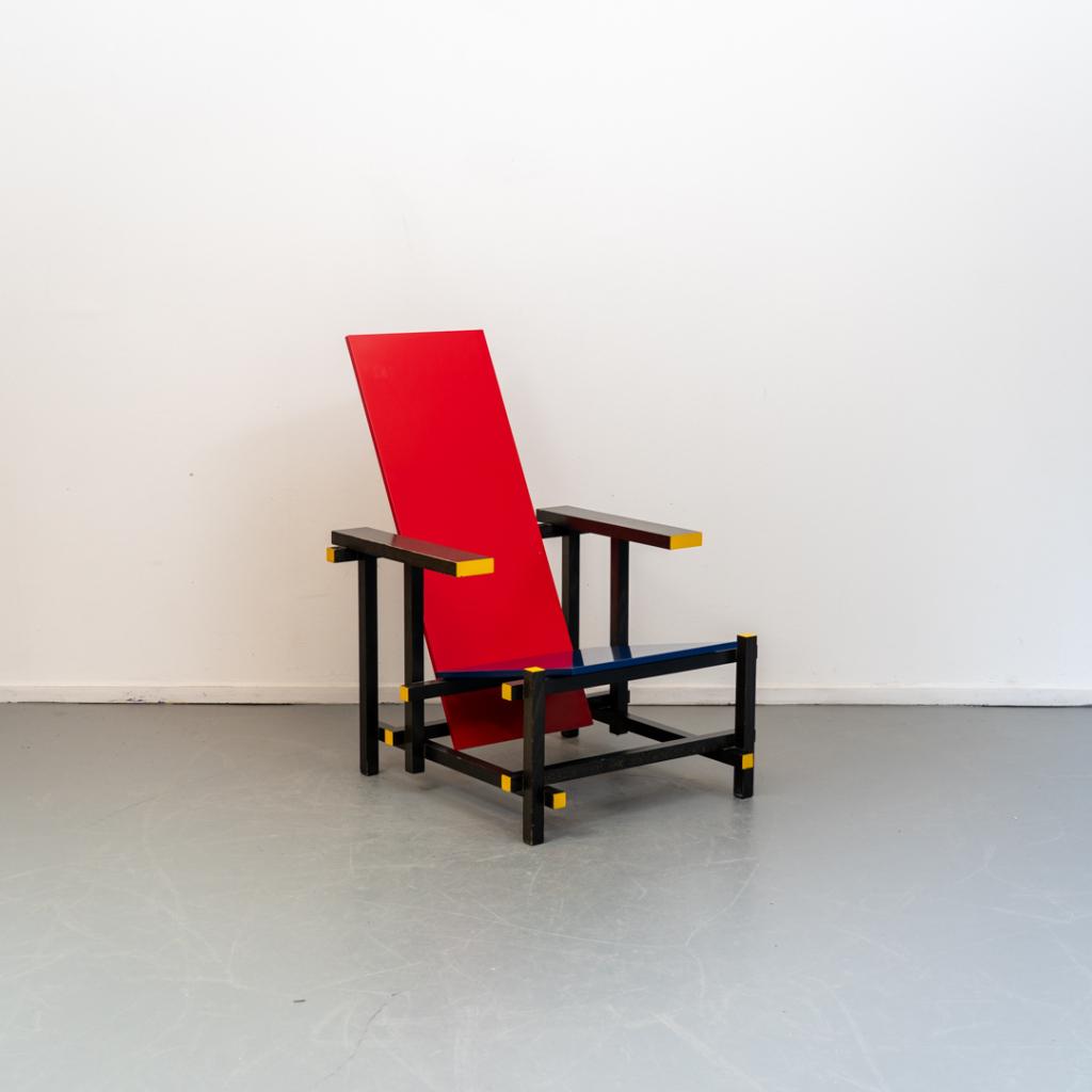 2 Cassina Geel Blauw Rood stoel G Rietveld, Niet ingevuld, Twee, Niet ingevuld, Ophalen of Verzenden