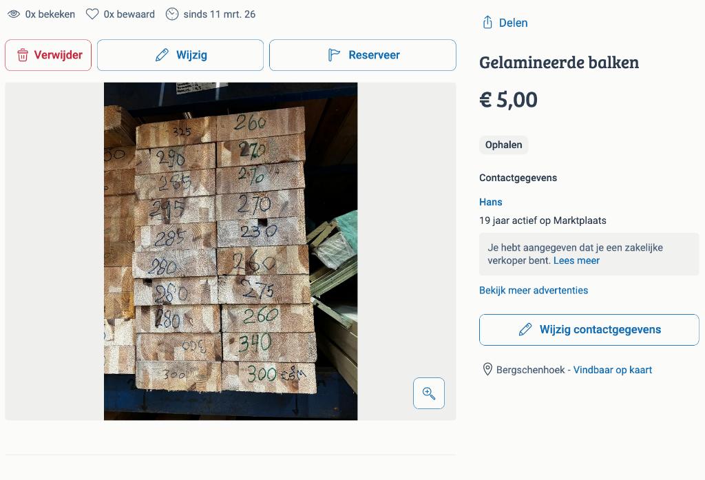 Gelamineerde balken, Ophalen, Nieuw, 250 cm of meer, Balken