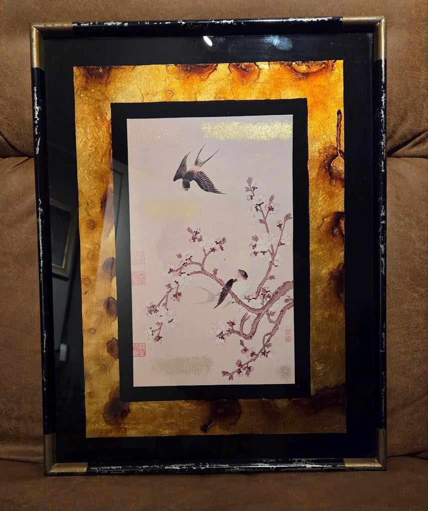 Afdruk op zijde. Oud vintage., Ophalen