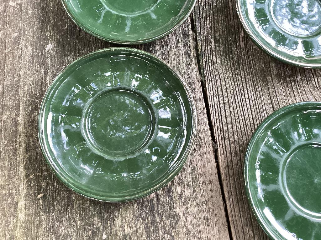 Vintage Servies Apilco France Schotels Groen Goud, Ophalen, Gebruikt, Overige stijlen, Kop(pen) en/of Schotel(s)